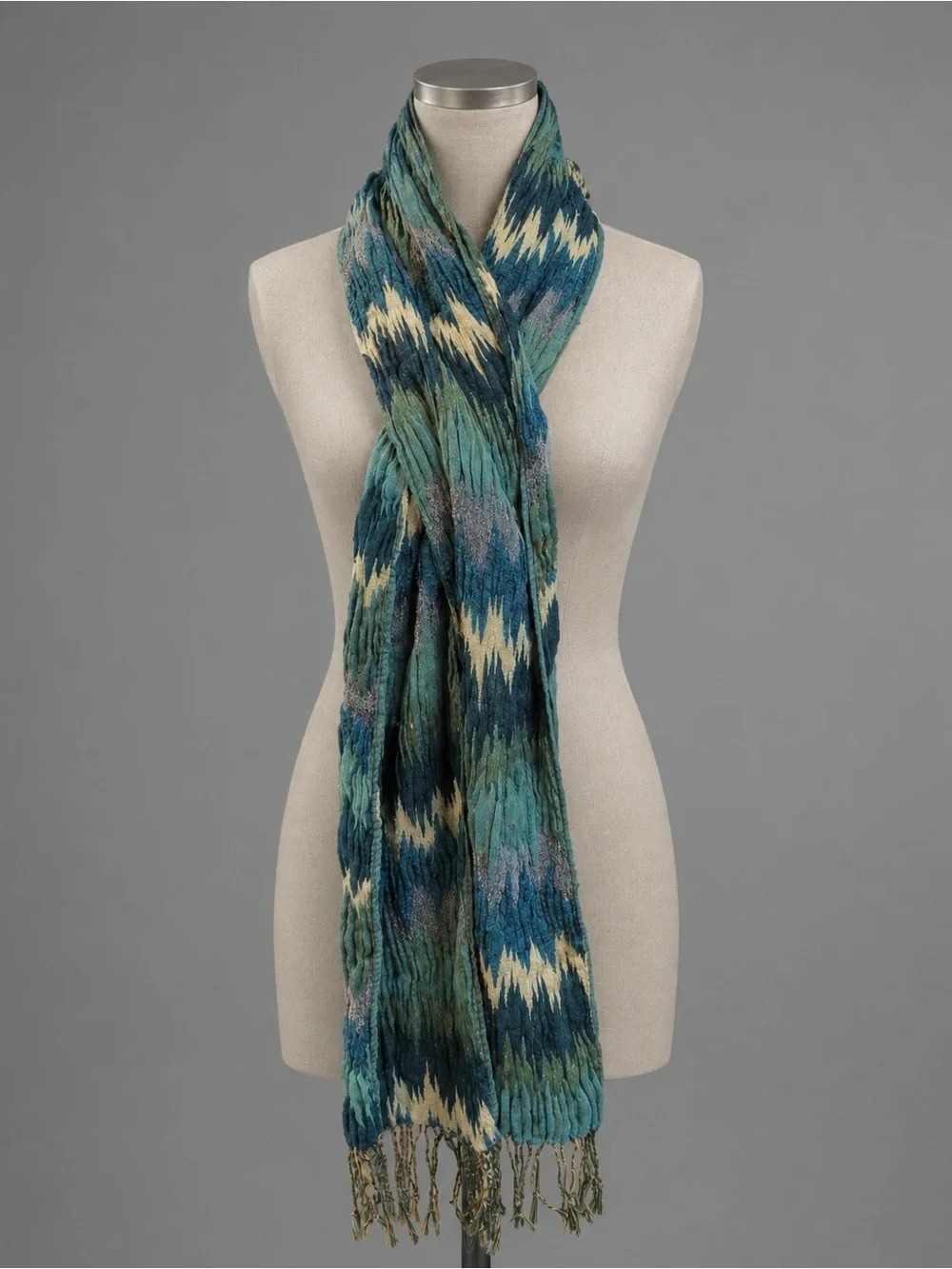 Boho Hippie Chic Blue Green Long Layering Fringe Scarf 8 x 70